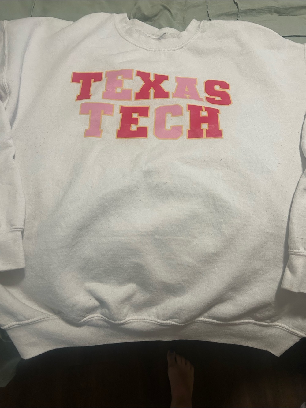 Texas Tech White Sweatshirt with Pink Lettering